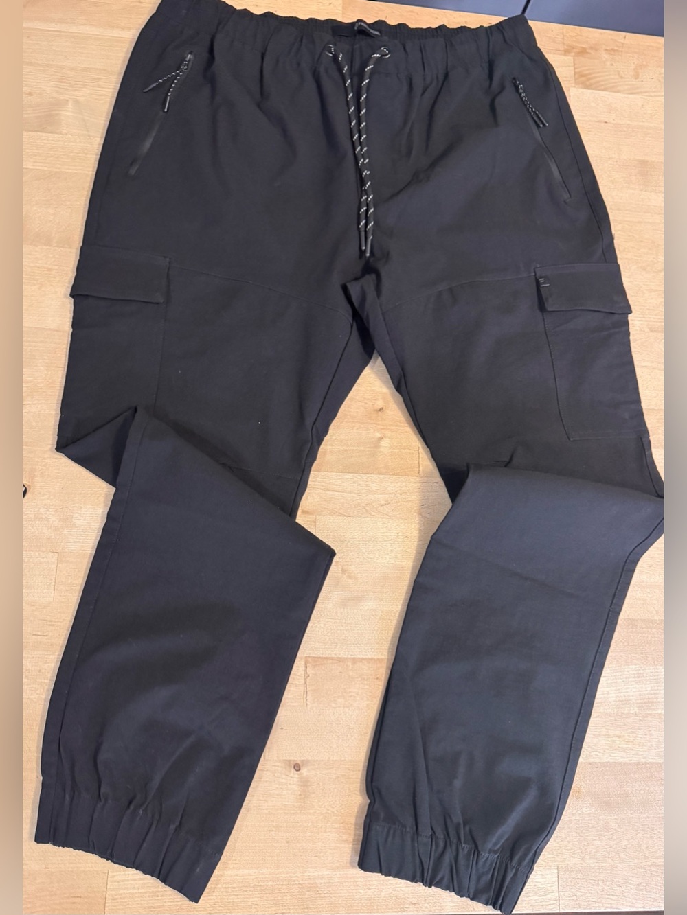 Men's Fried Denim Black Cargo Jogger Pants - Casual Utility Style